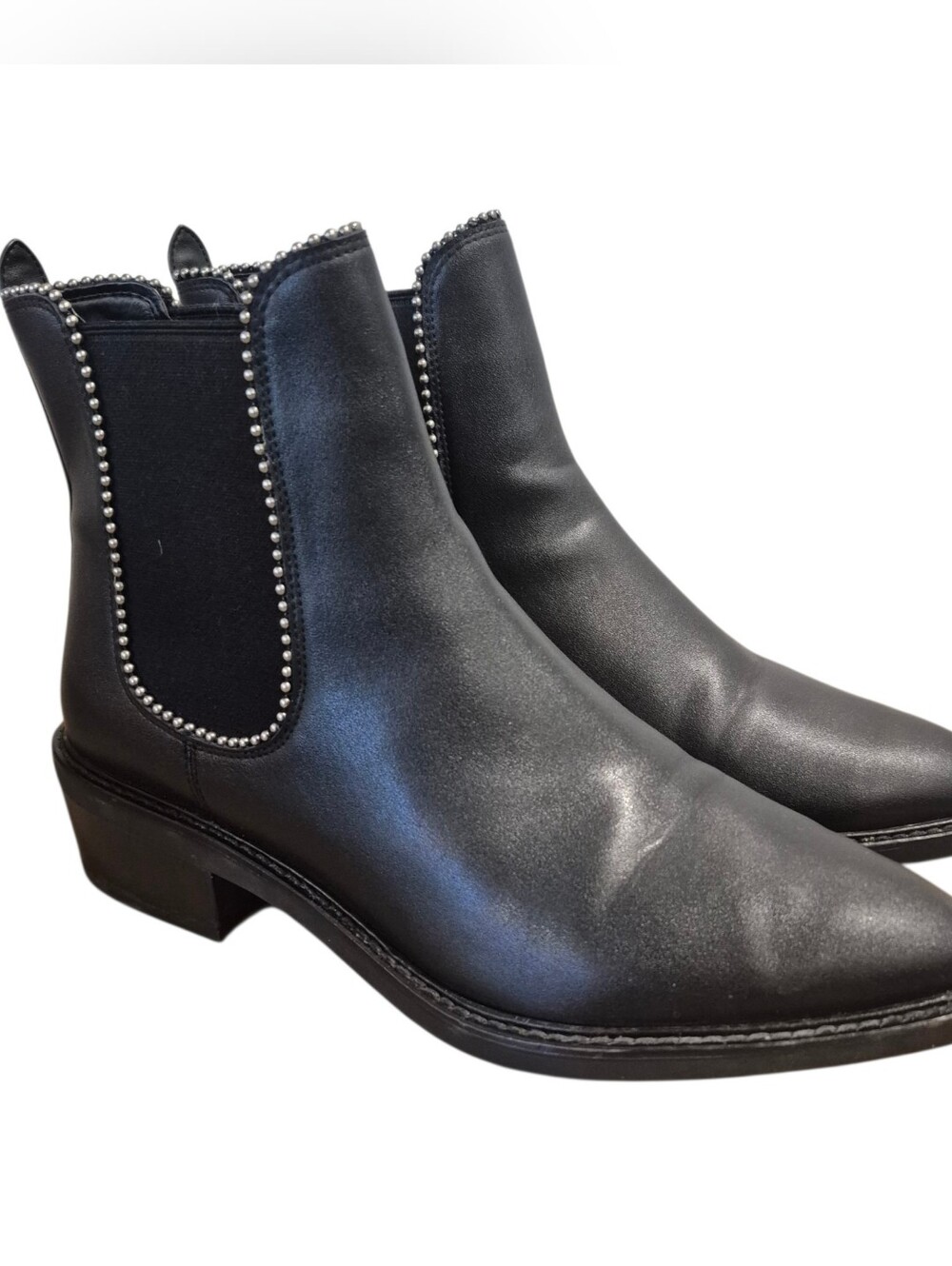 Coach Bowery Black Leather Pull On Chelsea Ankle Boots Size 9.5 Bead Chain